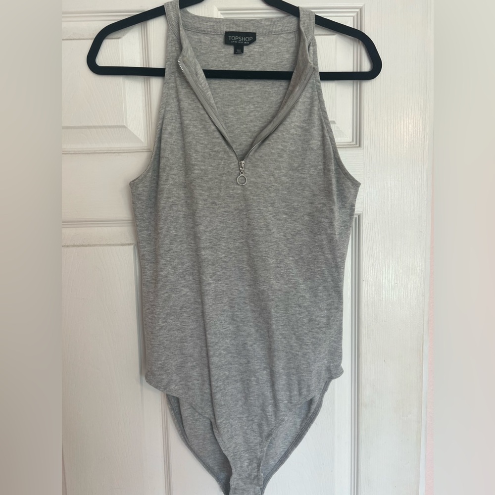Topshop Heather Gray Ribbed Bodysuit
